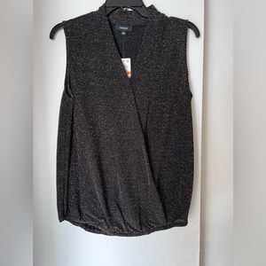 Alfani Surplice Gold Metallic Sleeveless Top, Size S